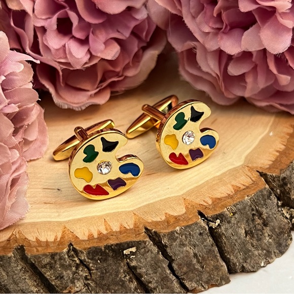 Artists Golden Painters Palette Cufflinks with Crystals - Picture 5 of 16